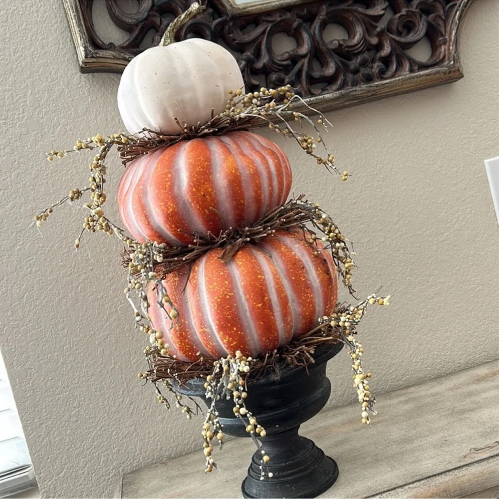 Fall Harvest Autumn Rustic Farmhouse Stacked Pumpkin Topiary